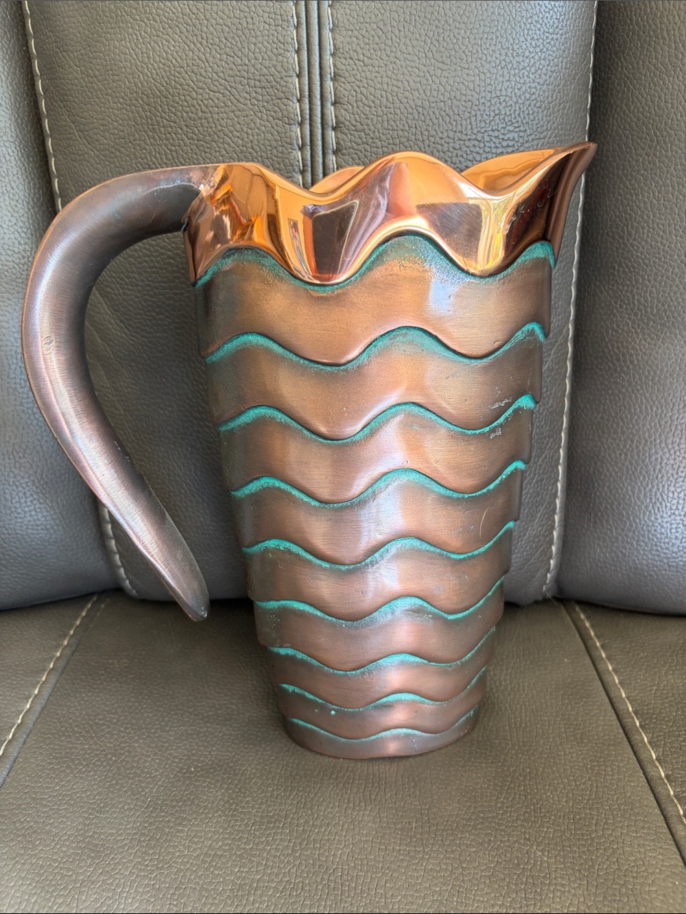 Nambe Copper Canyon Pitcher with Turquoise Wave Accents